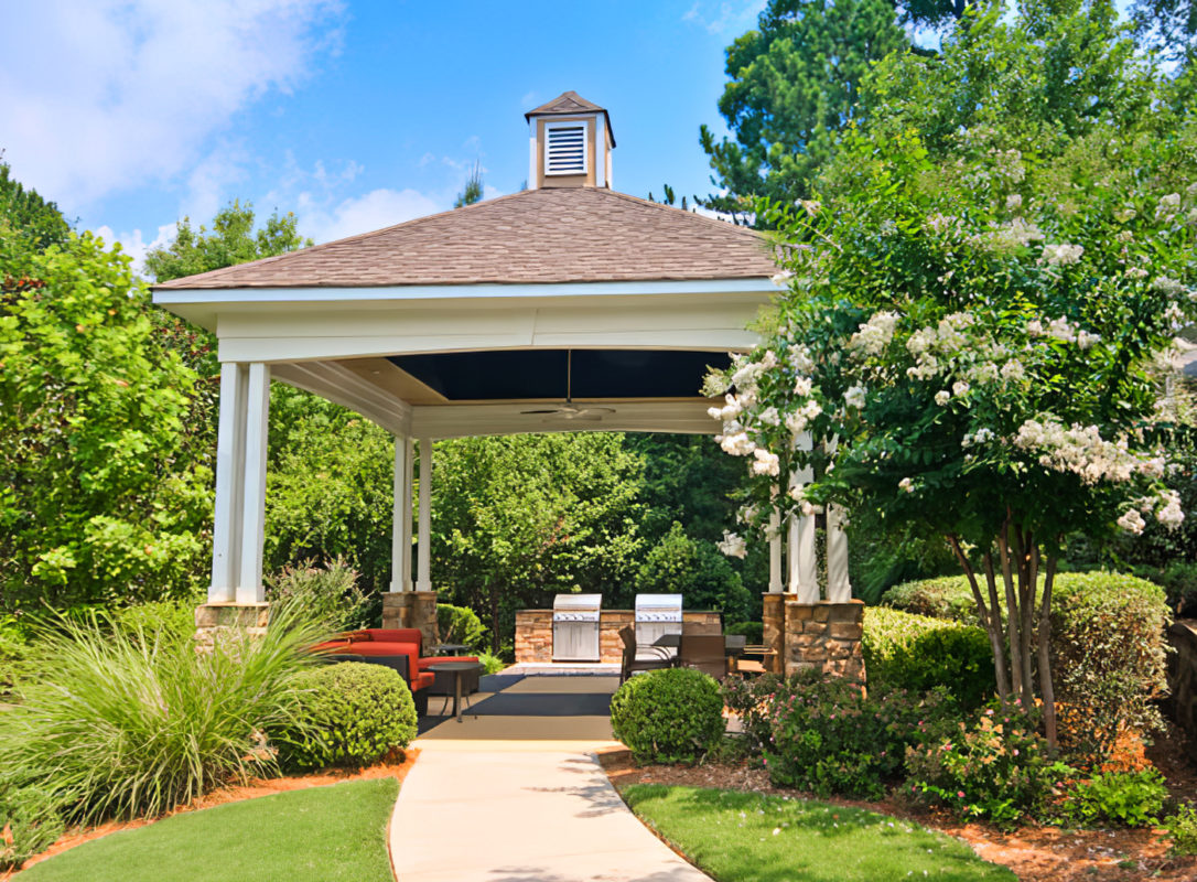 Exterior view of gazebo with barbecues