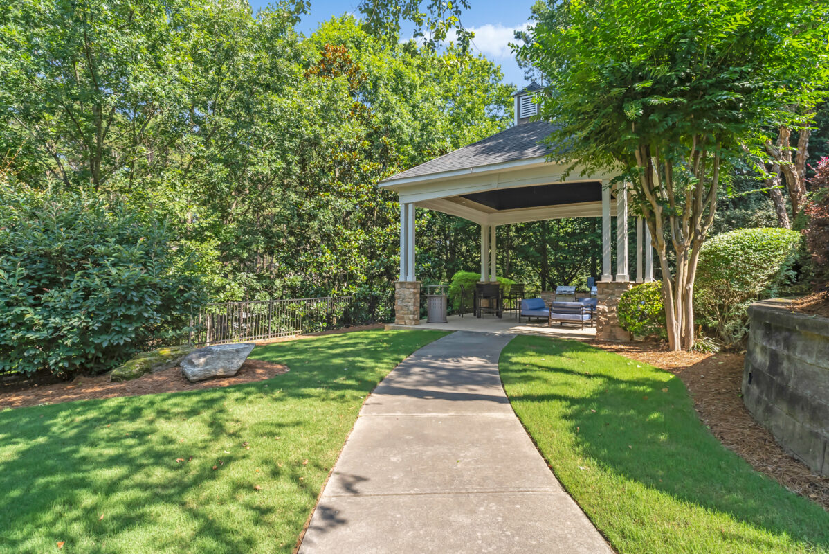 Exterior view of gazebo with barbecues